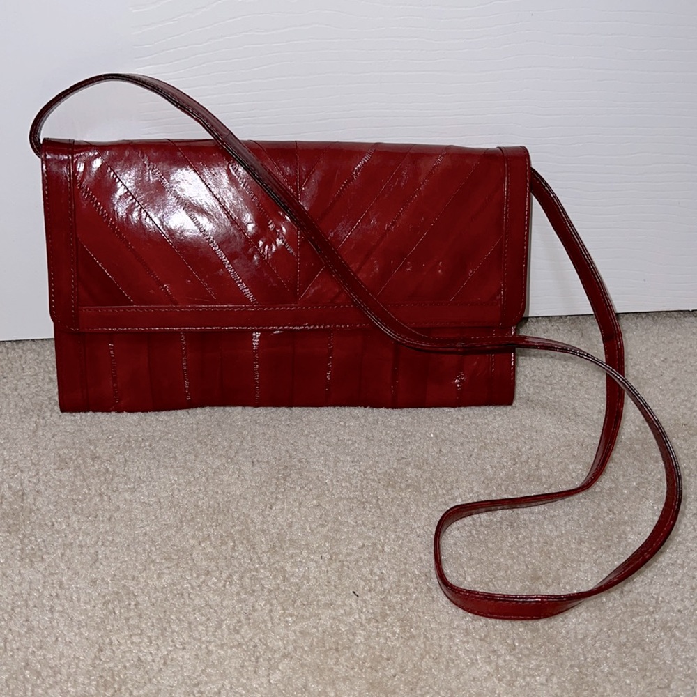 Red Genuine Eel Skin Shoulder/Clutch Bag